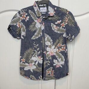 DENIM & FLOWER Navy Tropical Floral Short-Sleeve Button-Down Shirt